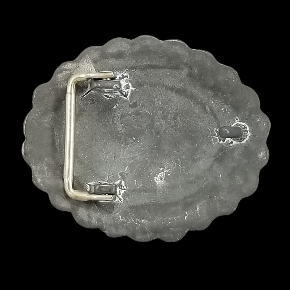 Belt Buckle Vintage Scalloped Oval Silver Tone Embossed Western Boho Accessory - Picture 5 of 10